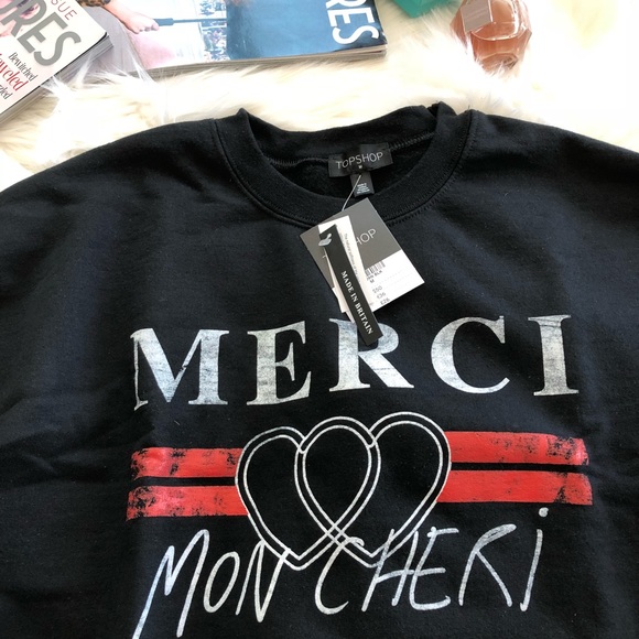TOPSHOP "Merci" Cropped Sweatshirt - Picture 3 of 7